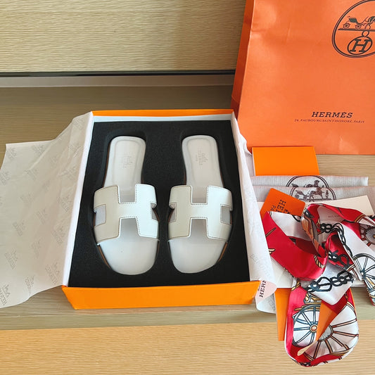 小愛款-H平底拖鞋 純色皮面 全包中底