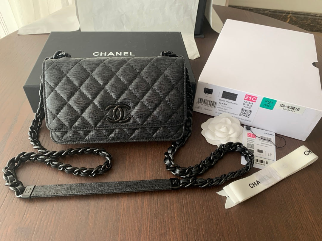 Chanel WOC-黑色球紋牛皮-黑扣