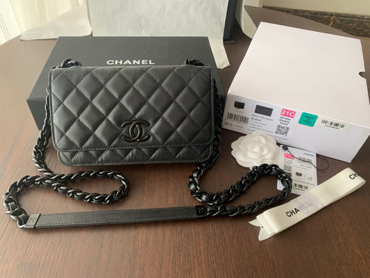 Chanel WOC-黑色球紋牛皮-黑扣