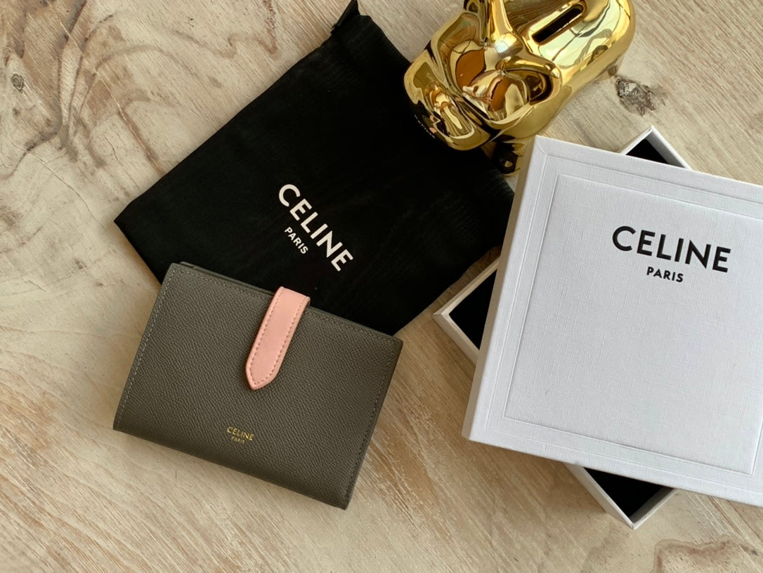Celine 中夾-STRAP粒面小牛皮錢包