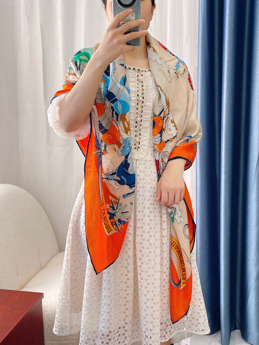 小愛款-野馬隊方形圍巾 140*140cm 70%羊絨+30%真絲