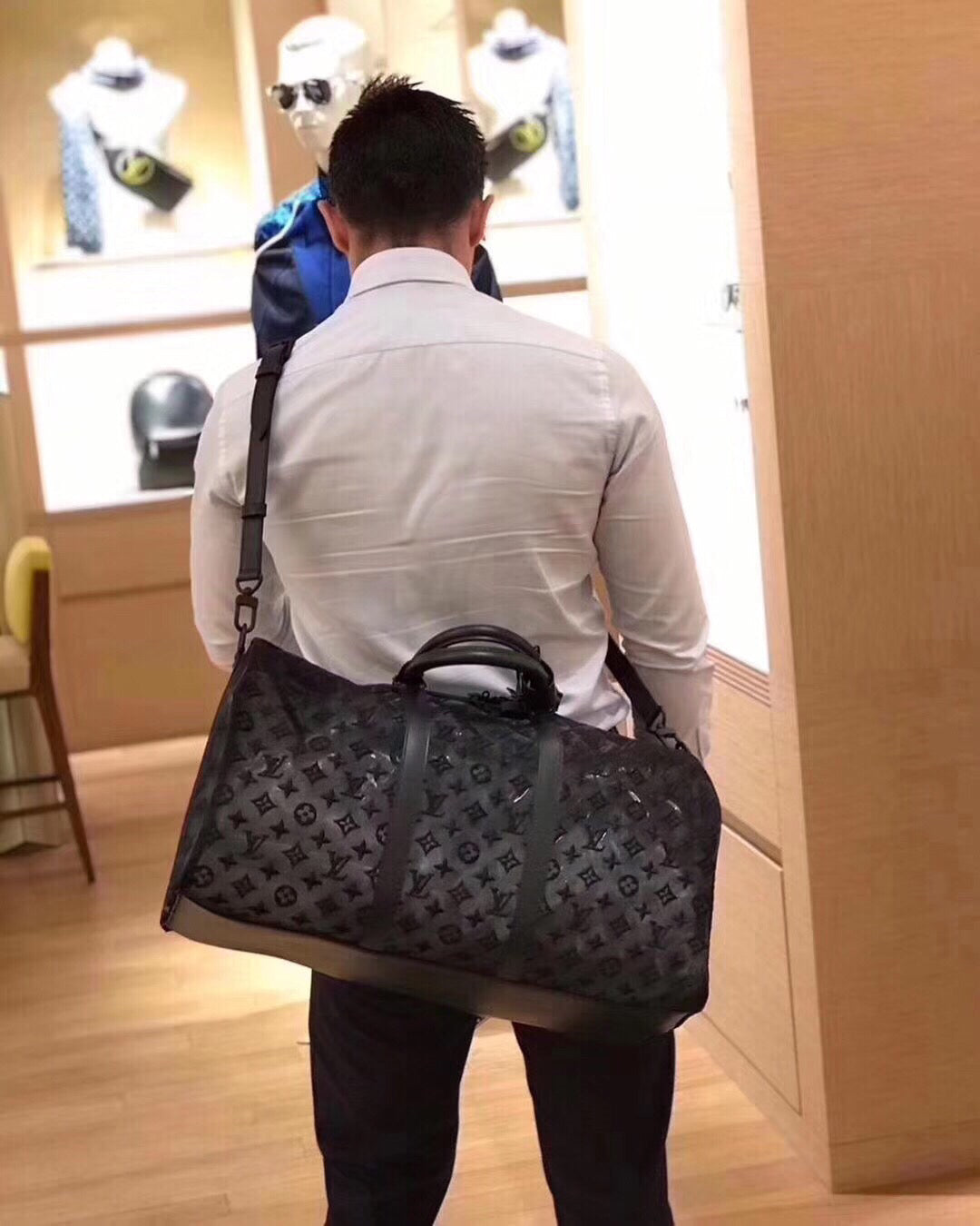 Lou-Keepall 50 旅行袋 老花刺繡圖黑色