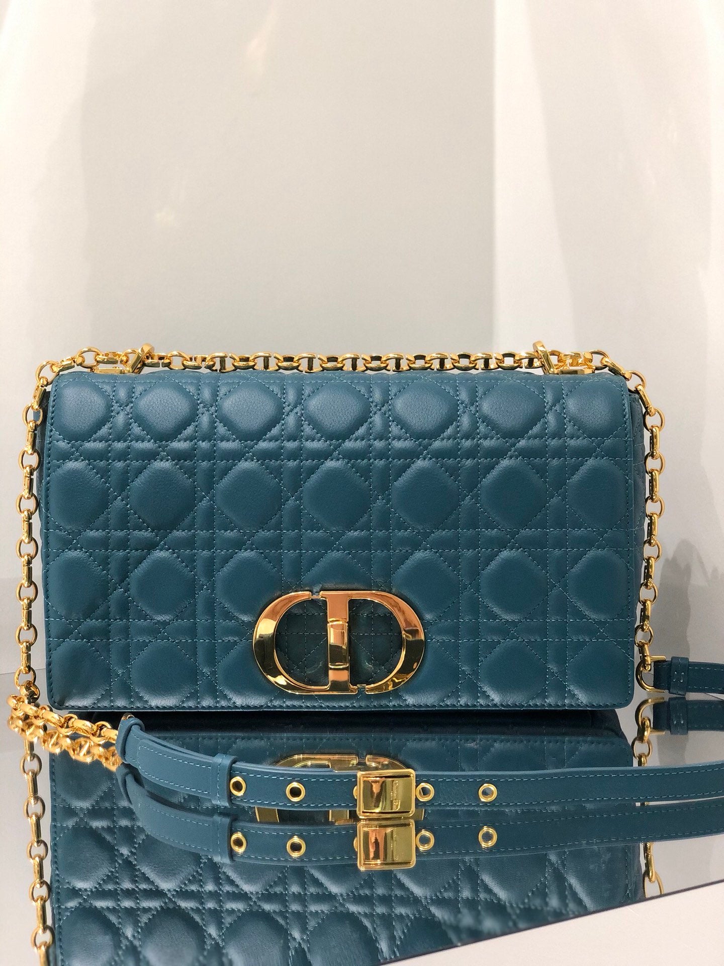 Dior Caro 大號28cm-深海藍小牛皮