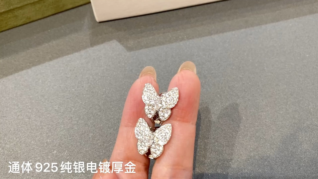 梵克V-耳環 蝴蝶 滿鑽
