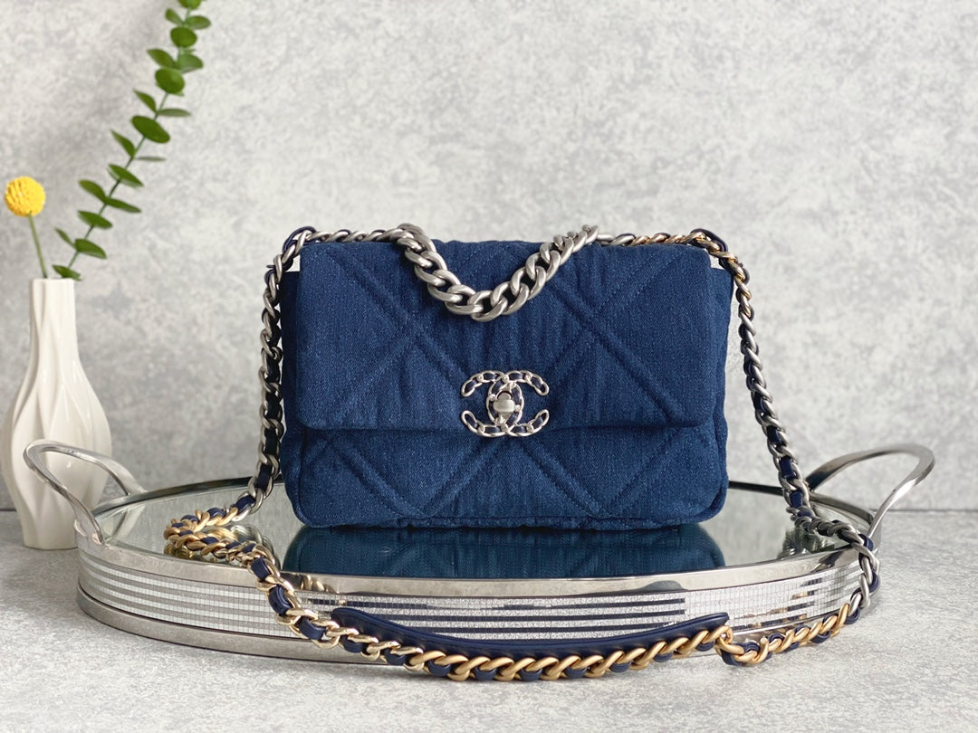 小香家-春夏系列 19Bag  丹寧牛仔深色 銀扣 小號