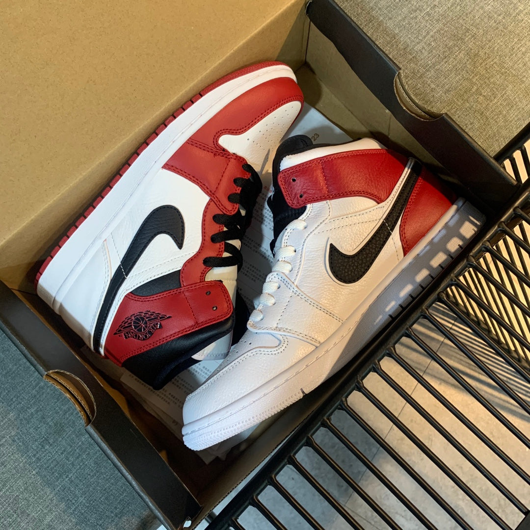 N1K- AJ 1 mid 中筒板鞋 休閒鞋 白紅色