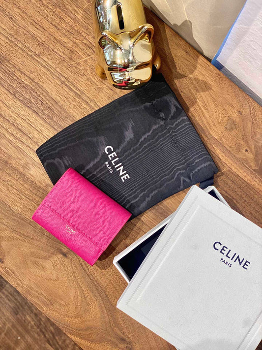 Celine STRAP 小號粒面三折短夾