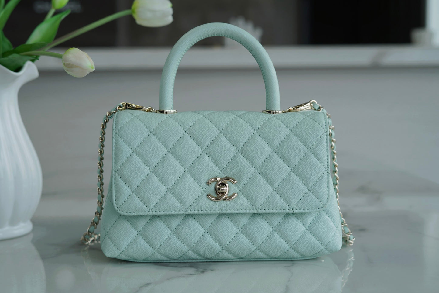 小香家-Coco handle Baby藍色 淺金扣小號