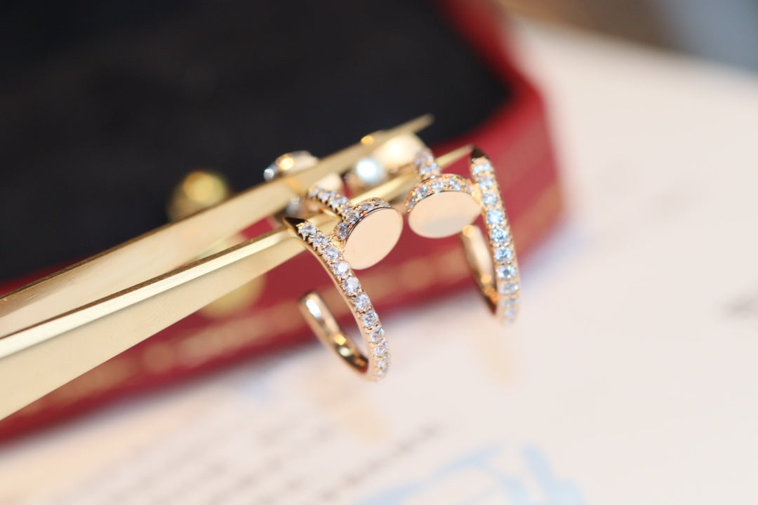 Cartier 釘子小號耳環-玫瑰金-滿鑽