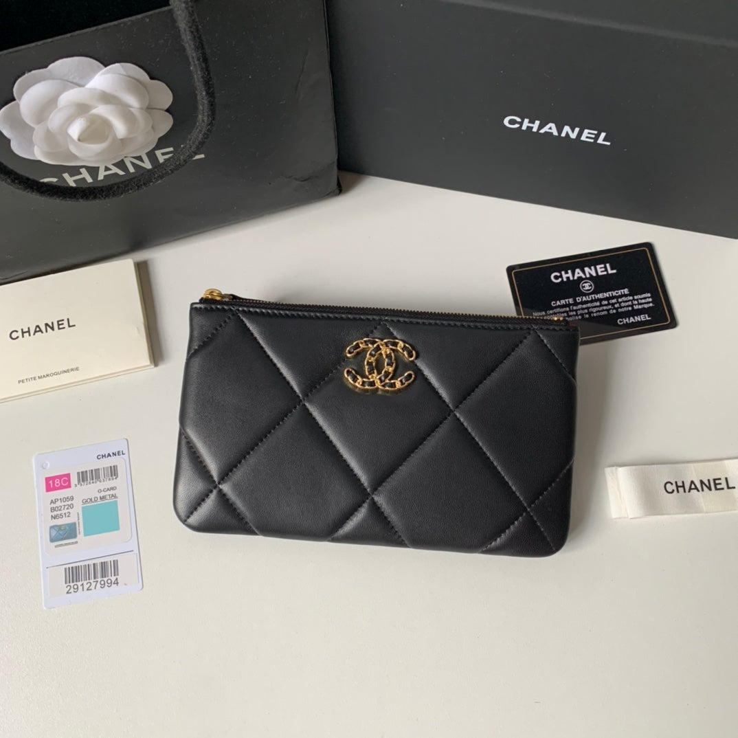CHANEL 19系列小羊皮大格子零錢包