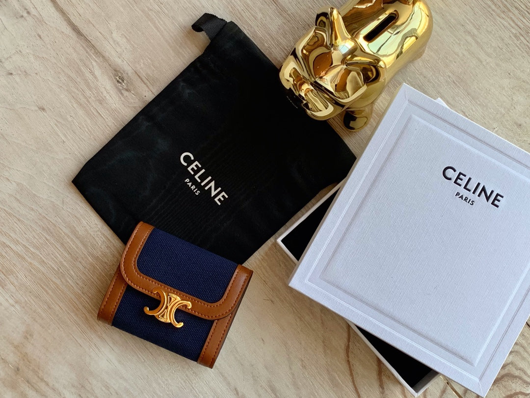 Celine 織物和牛皮革小號翻蓋錢包