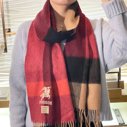 巴B家-戰馬標誌羊絨圍巾 35*200cm 紅色