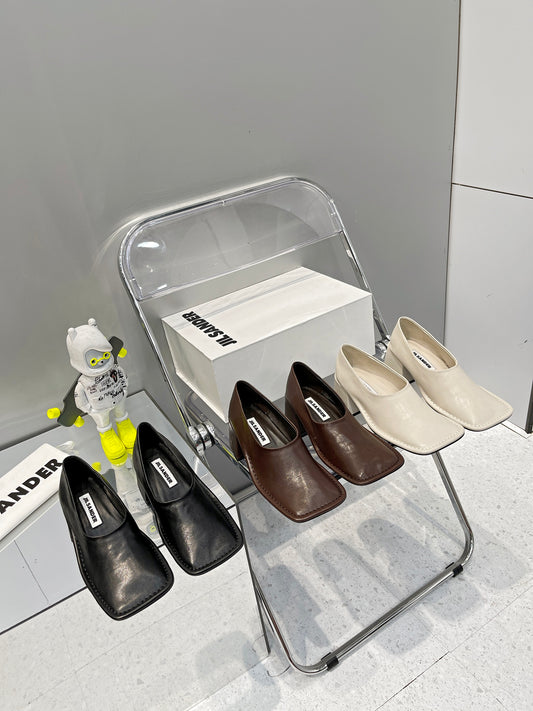 Jil sander-2022秋冬新款 淺口繫帶粗跟單鞋