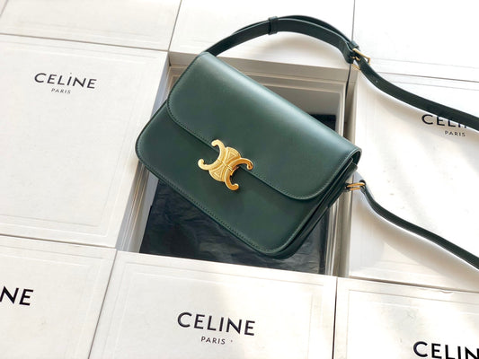 Celine TRIOMPHE 中號小牛皮-墨綠色