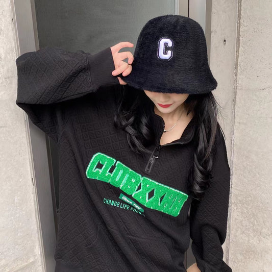 賽C家-毛毛絨漁夫帽 黑色