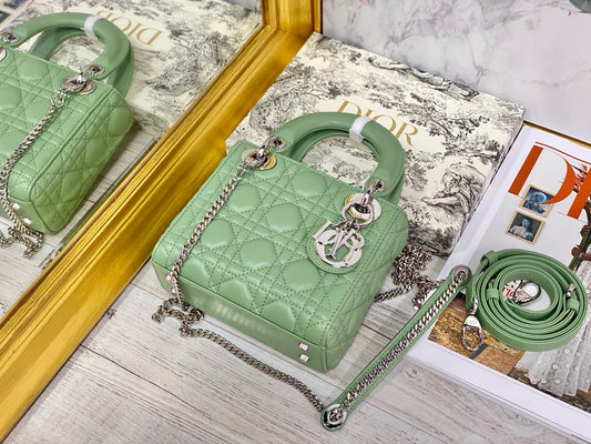 Dior-Mini Lady Dior手袋-三格黛妃-17cm-牛油果綠