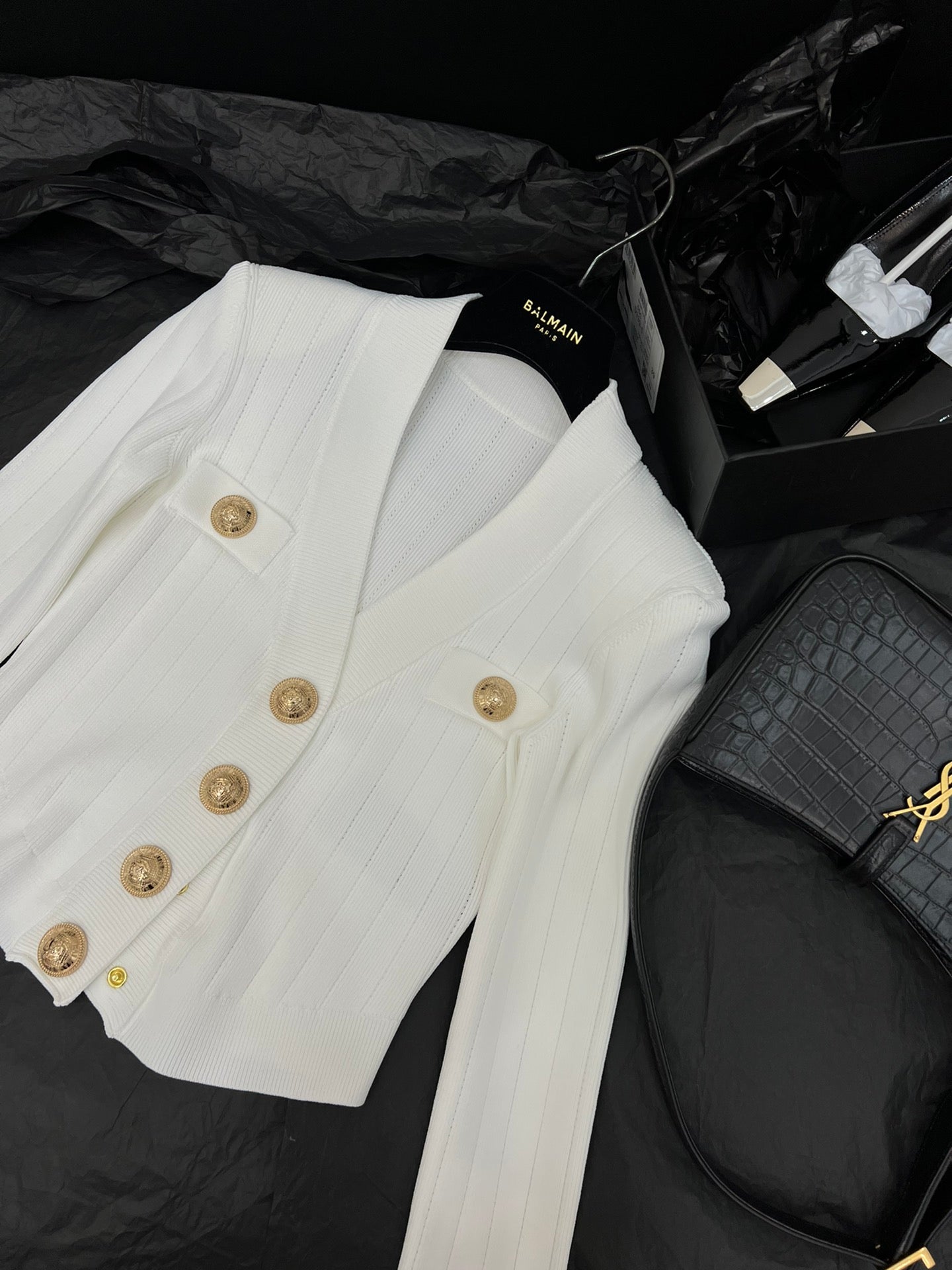 Balmain-22FW墊肩款針織開衫
