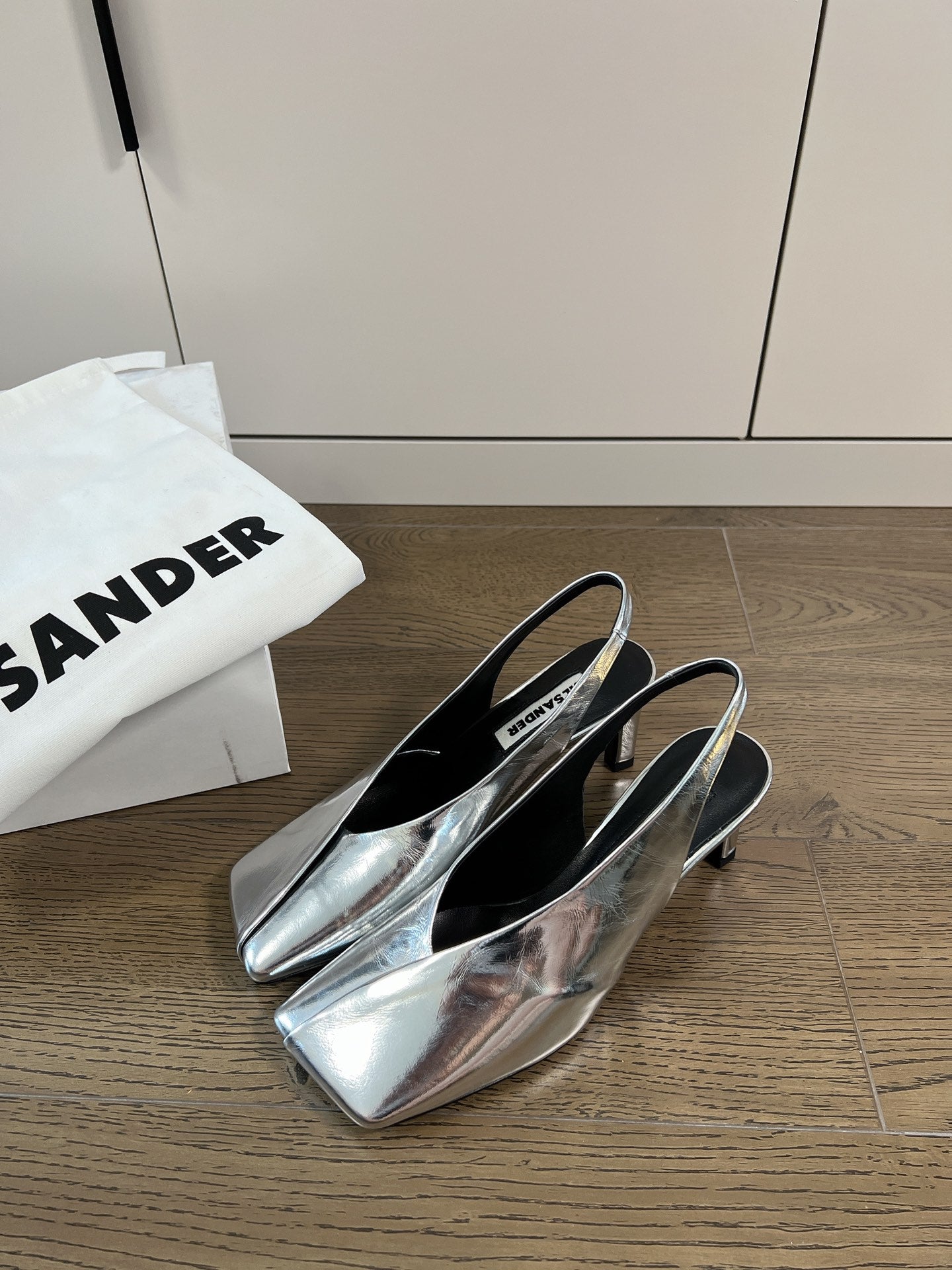 Jil sander-方頭高跟涼鞋 銀色