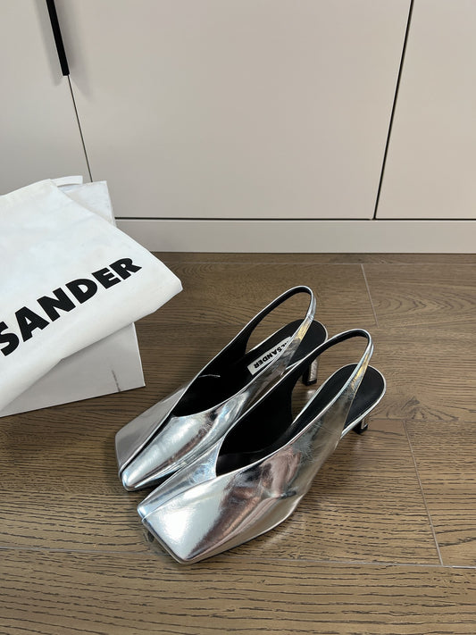 Jil sander-方頭高跟涼鞋 銀色