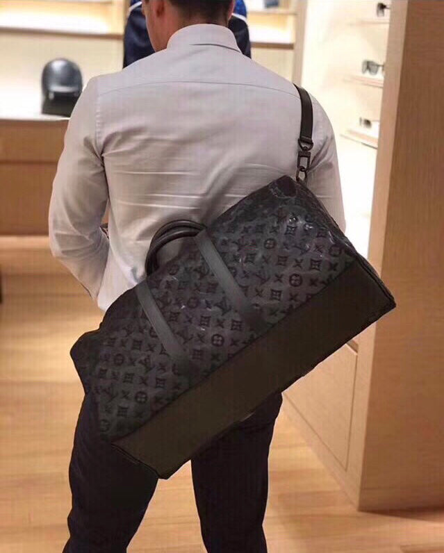 Lou-Keepall 50 旅行袋 老花刺繡圖黑色