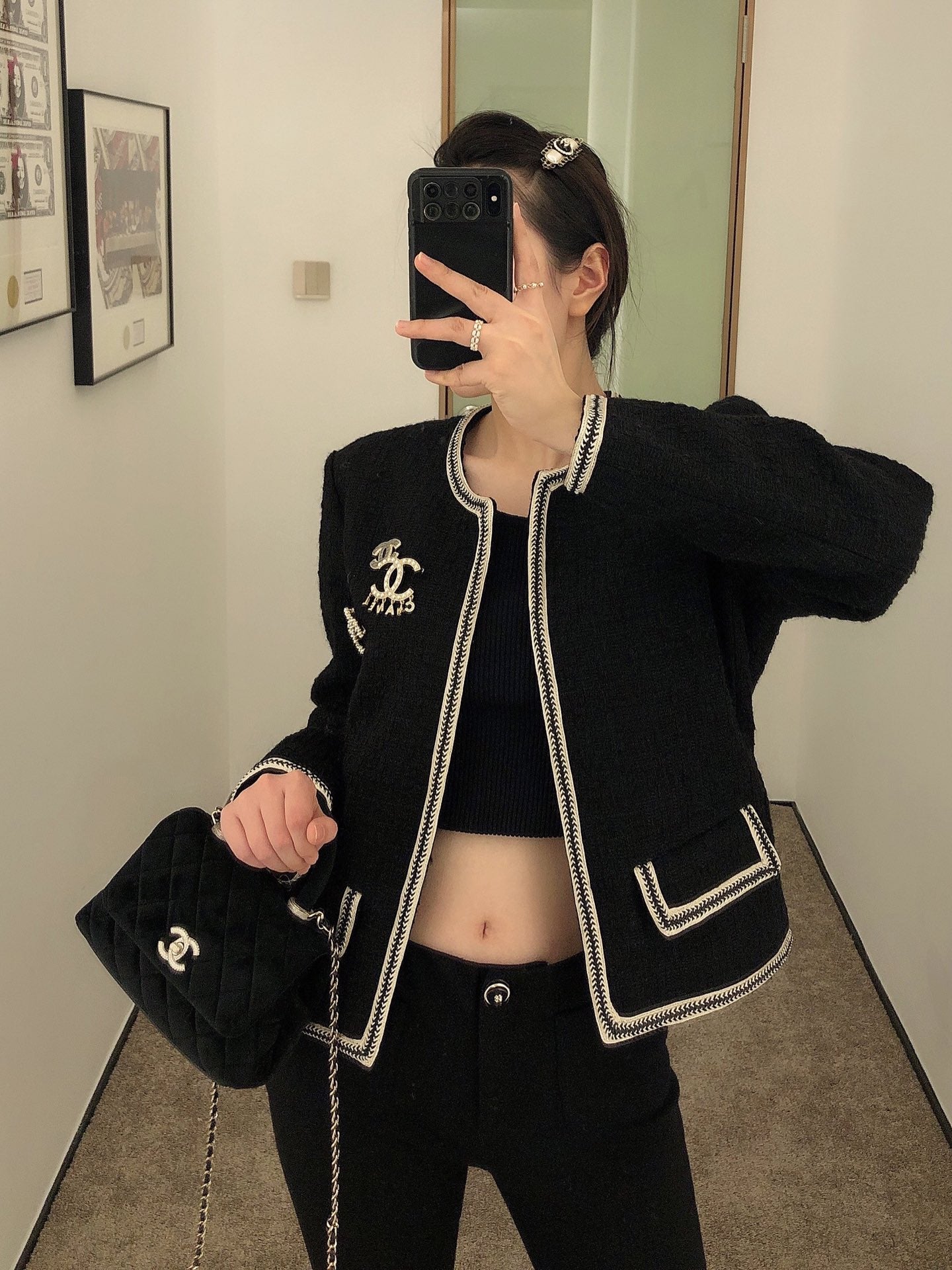 Chanel mini coco handle-黑色絲絨鑽扣