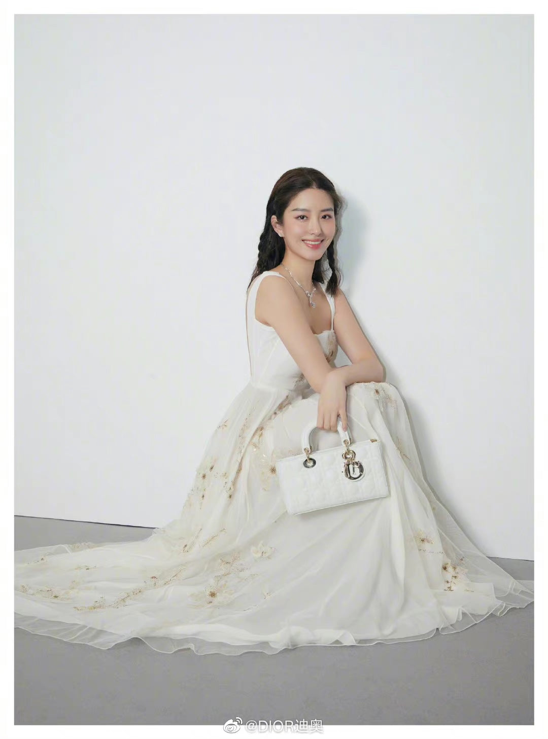Dior-Lady D-joy手袋 羊皮藤格紋 白色