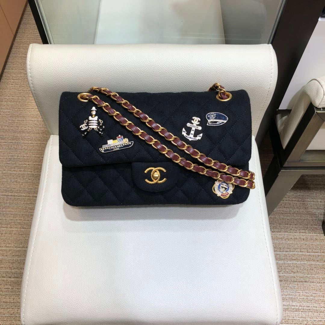 小香家-海軍風徽章裝飾 CF包 黑色 25cm