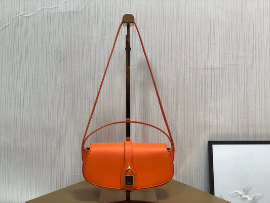 賽C家-Mini Tabou Clutch 鎖頭飾腋下包 橙色 平紋牛皮革