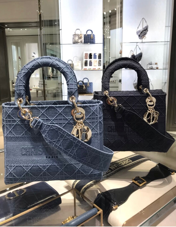 Dior Lady D-Lite手袋-24cm-丹寧藍
