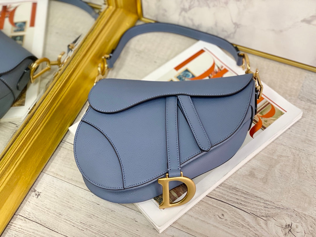 Dior Saddle 馬鞍包-手掌紋-大號海藍色-25.5cm
