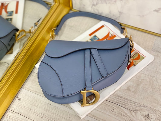 Dior Saddle 馬鞍包-手掌紋-大號海藍色-25.5cm