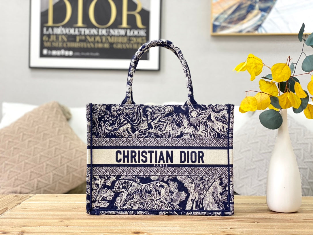 Dior Book Tote-小號36.5cm-深藍老虎