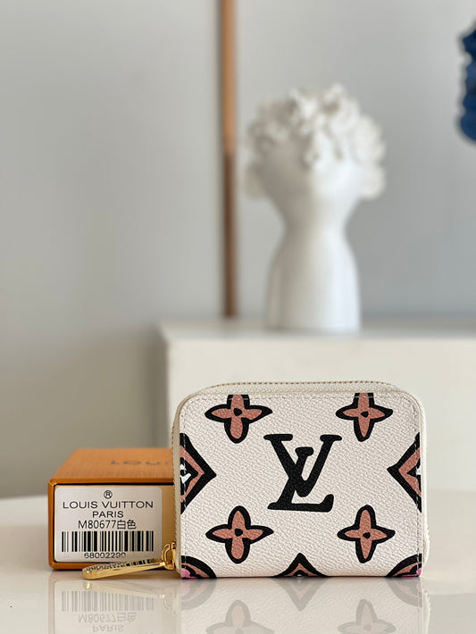 LV M80677 白色豹紋拉鍊卡包