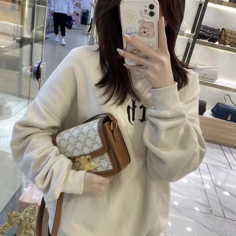 Celine Teen TRIOMPHE 小號小牛皮-白色老花