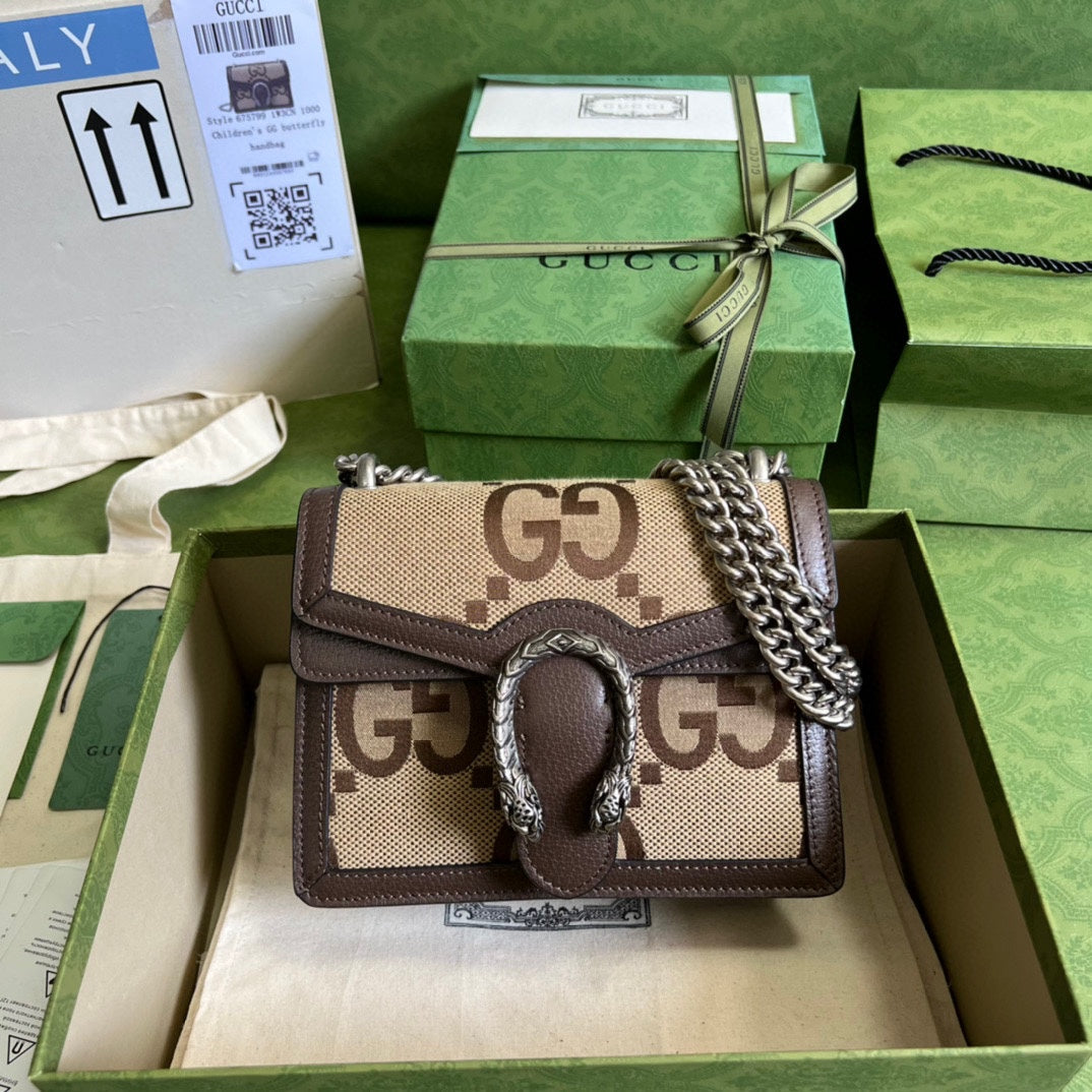 古G家-Dionysus 酒神單肩包 20x15.5x5cm 棕色大G帆布。