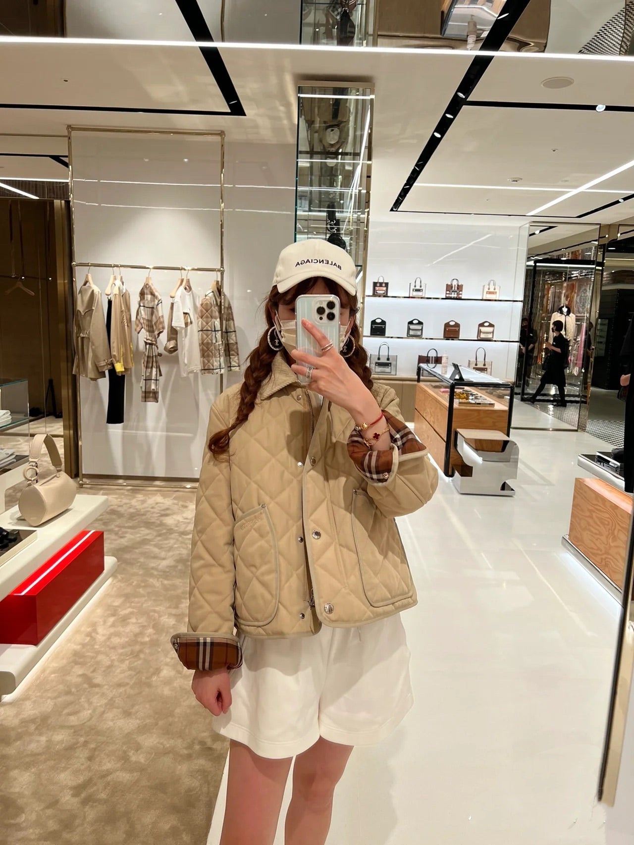巴B家-秋冬棉服-經典格紋拼接燈芯絨衣領