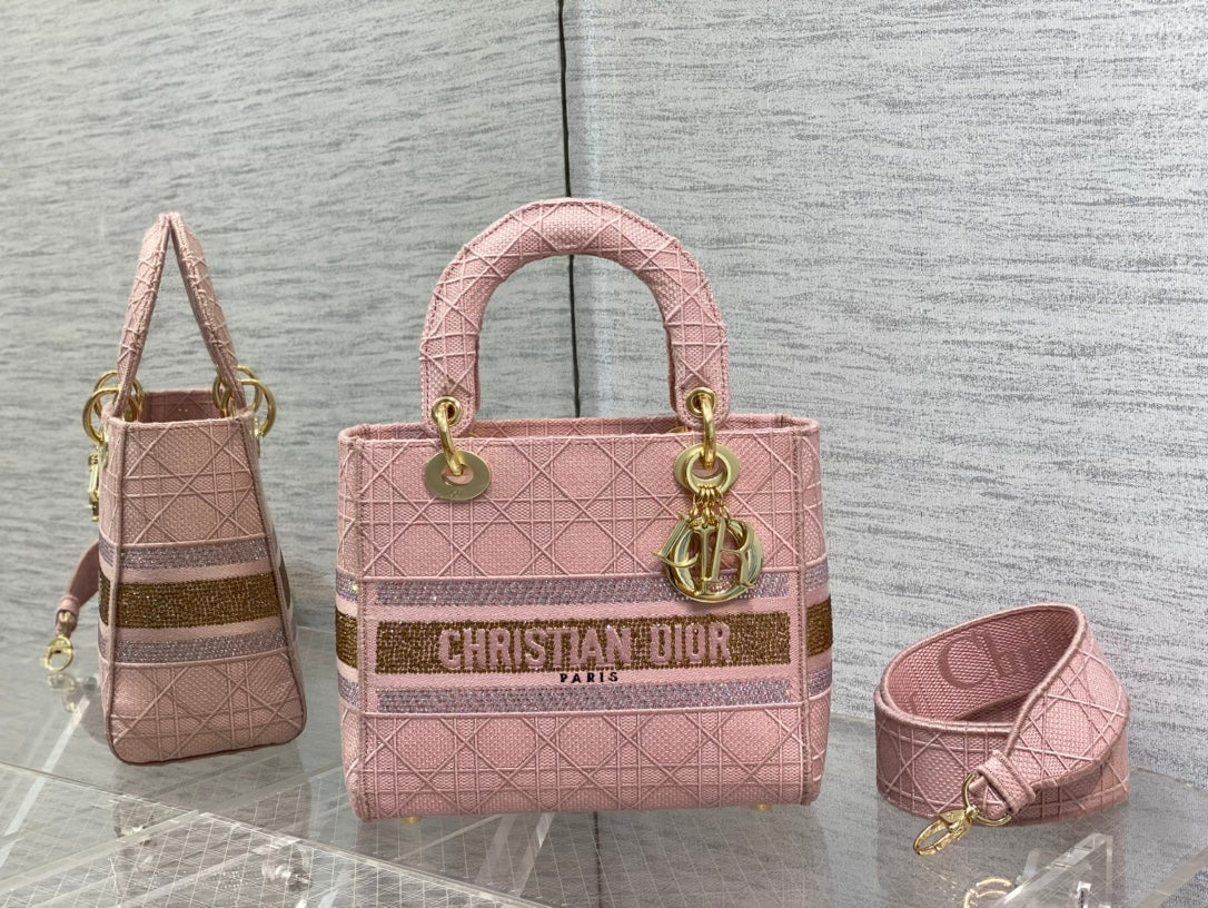 迪D家 Lady D-Lite黛妃包-刺繡粉金色-24cm