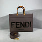 芬F家-Fendi Sunshine-中號褐灰色牛皮手提袋
