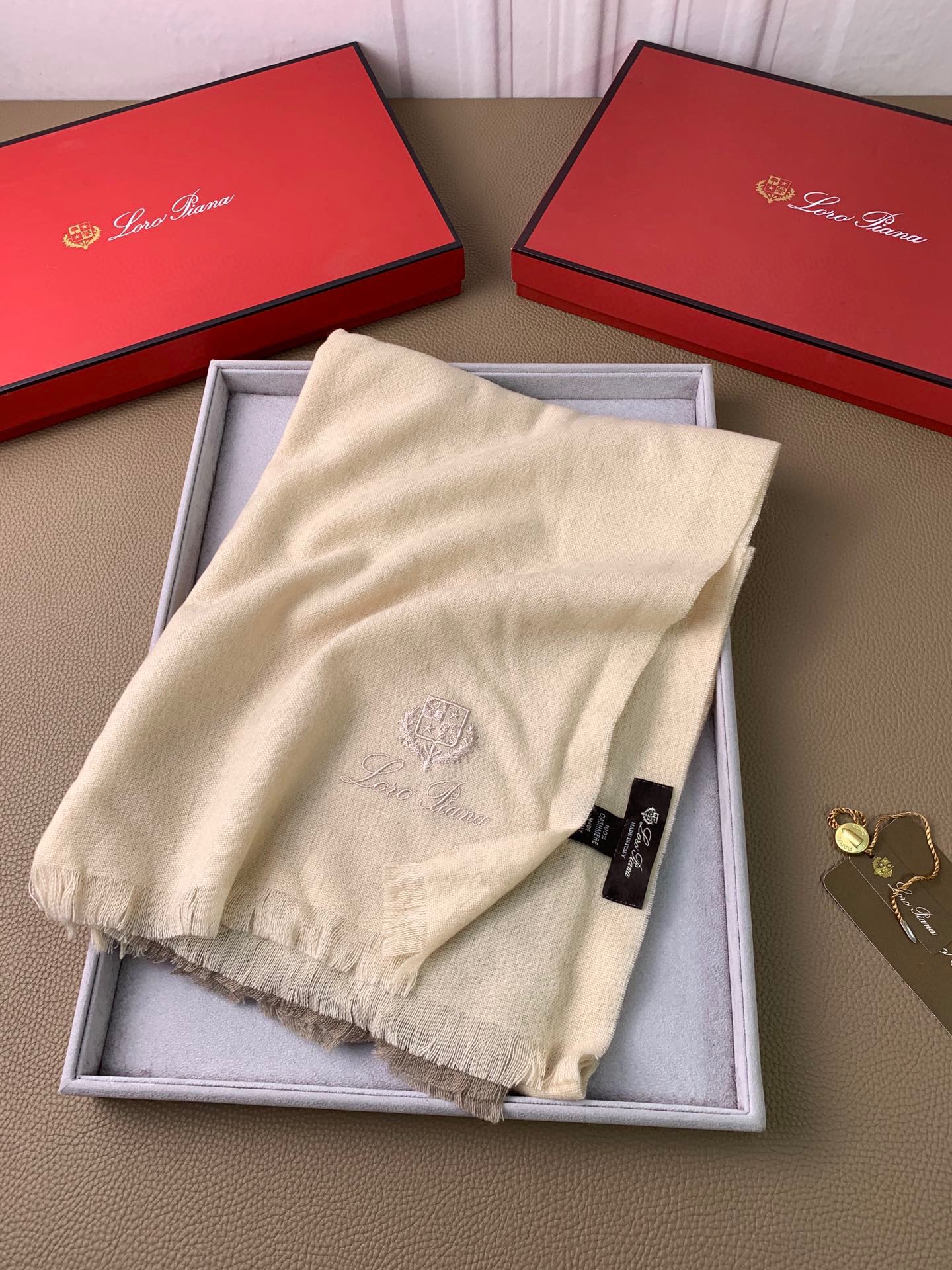 L-Piana-拼接羊毛混料圍巾 200*75cm 100%羊毛 米色