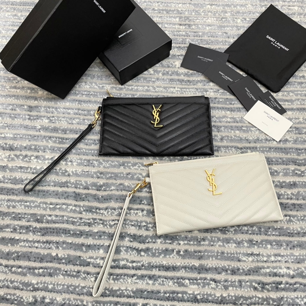 YSL Monogram 手拿包-白山形紋金扣