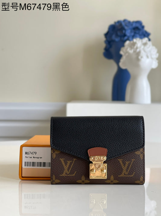 LV M67479 黑色老花 Pallas 三折短夾
