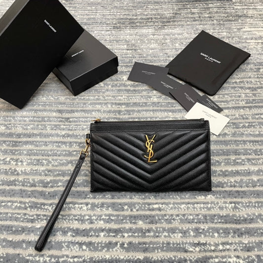 YSL Monogram 手拿包-黑山形紋金扣