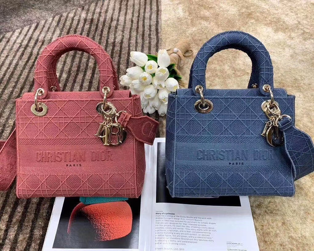Dior Lady D-Lite黛妃包-刺繡木槿粉