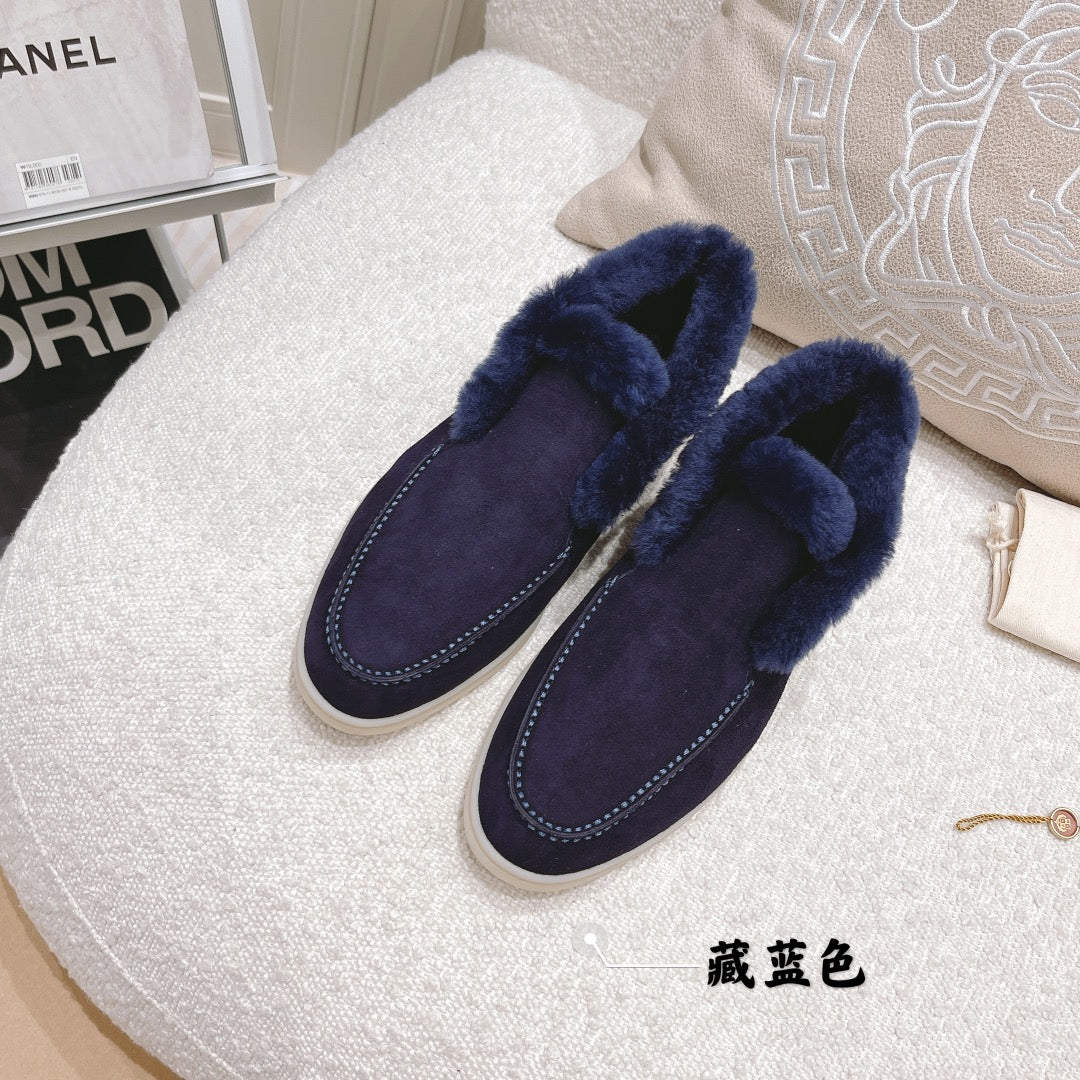 Loro p1ana-毛毛邊 雪地短靴 深藍色
