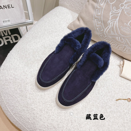 Loro p1ana-毛毛邊 雪地短靴 深藍色