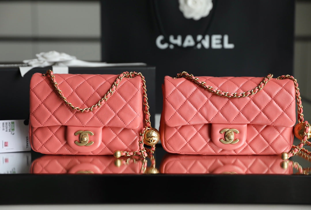 Chanel 金球CF口蓋包-珊瑚粉