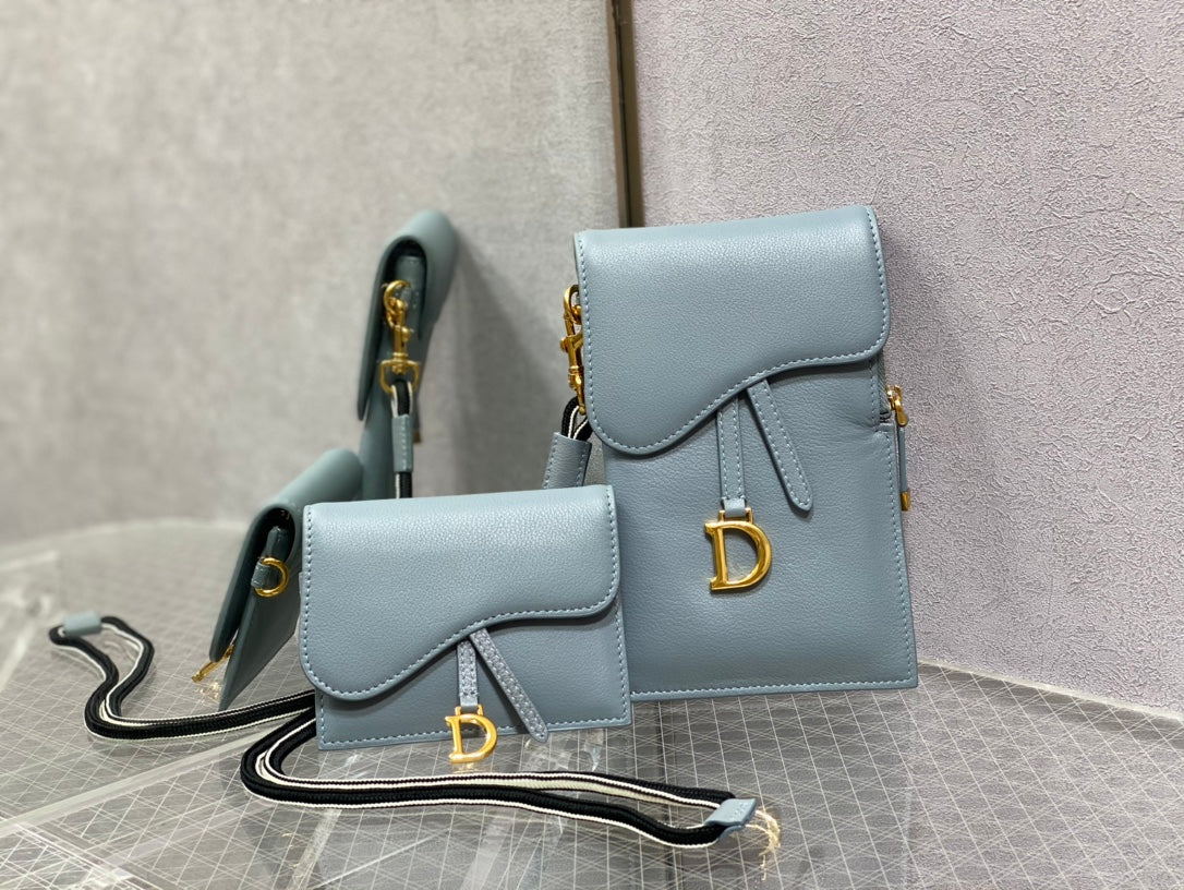 Dior-馬鞍 手機包 零錢包  霧霾藍