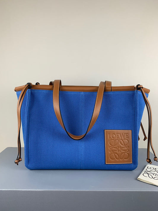 羅L威-Cushion tote 藍色棕皮