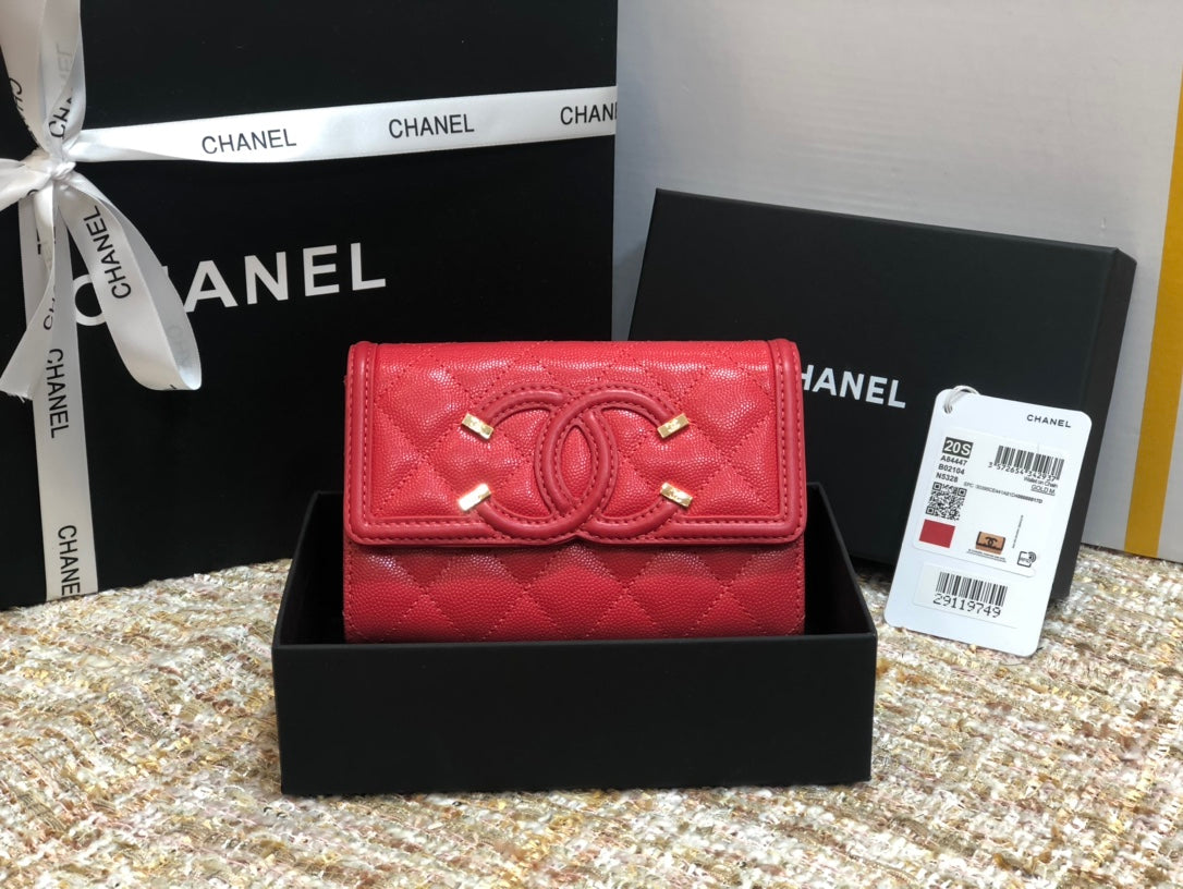 Chanel 復古CC荔枝牛皮-翻蓋中夾-復古五金