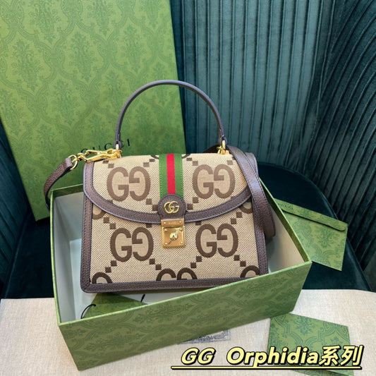 古G家-Orphidia 手提包 可拆卸肩帶 25x17.5x7cm 大G杏布